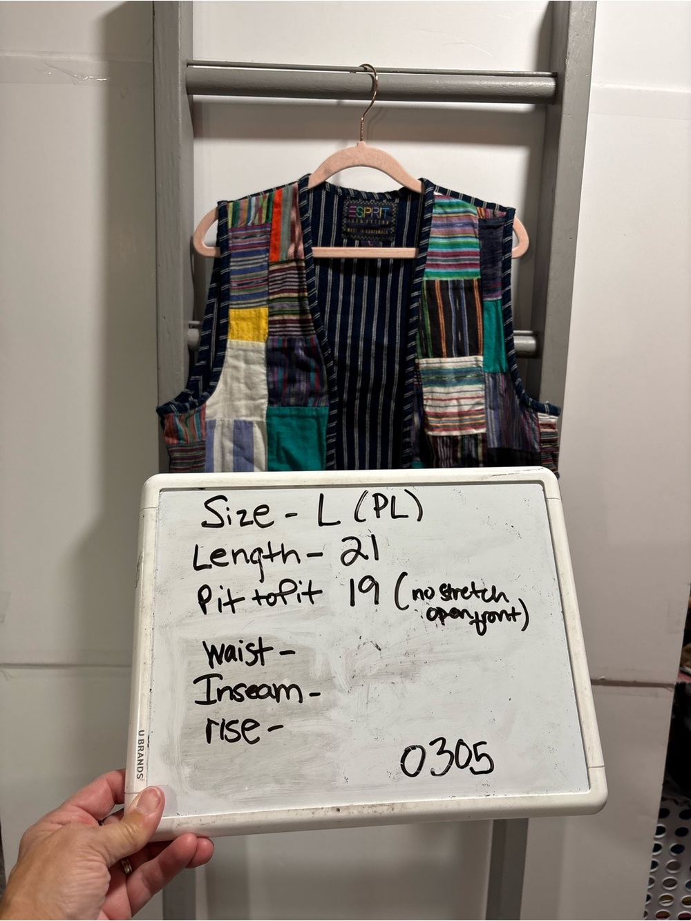 Esprit L vintage 90s Guatemalan-style cotton patchwork vest, retro, hippie, BoHo - Picture 9 of 9